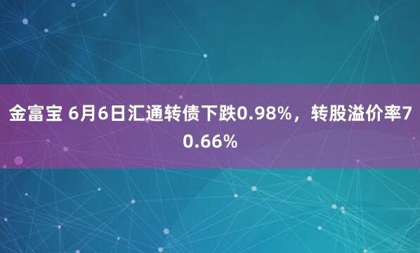 金富宝 6月6日汇通转债下跌0.98%，转股溢价率70.66%
