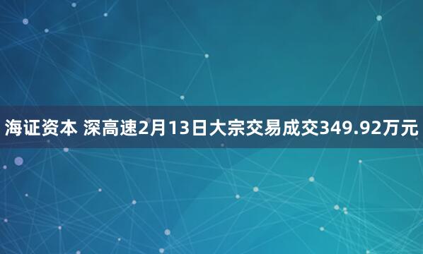 海证资本 深高速2月13日大宗交易成交349.92万元